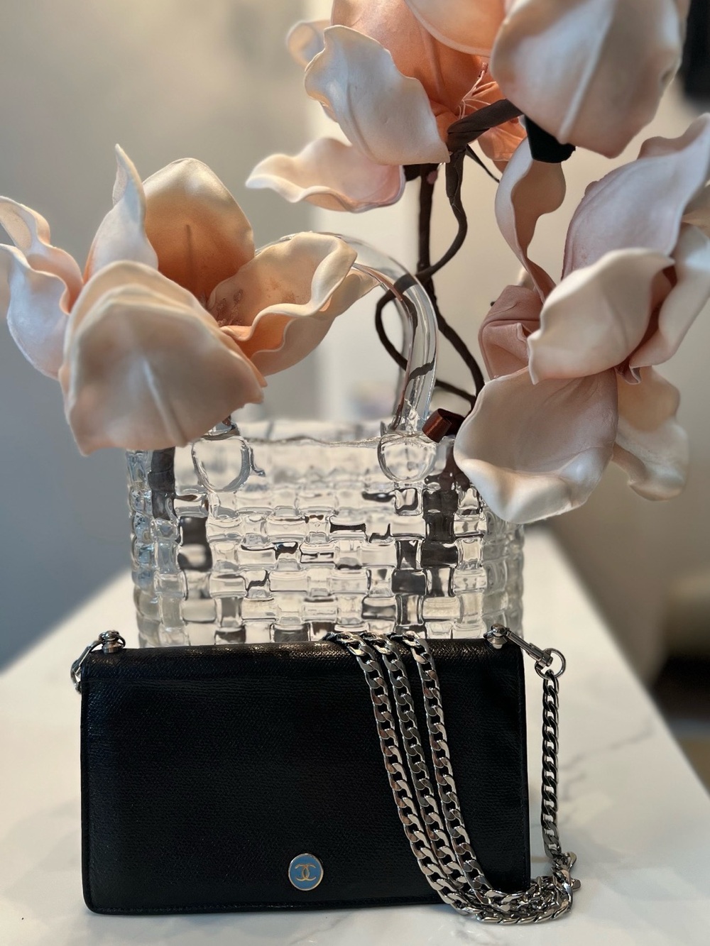 CHANEL Black Leather Long Wallet/ WOC